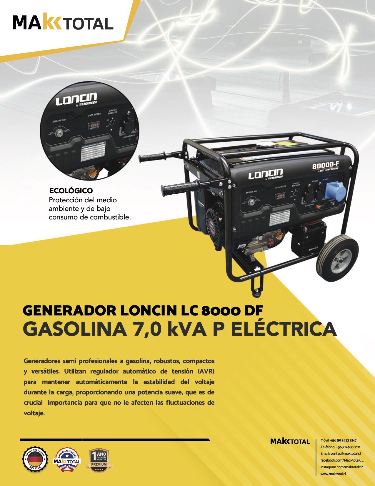 Generador Gasolina 7,0 KVA P Eléctrica